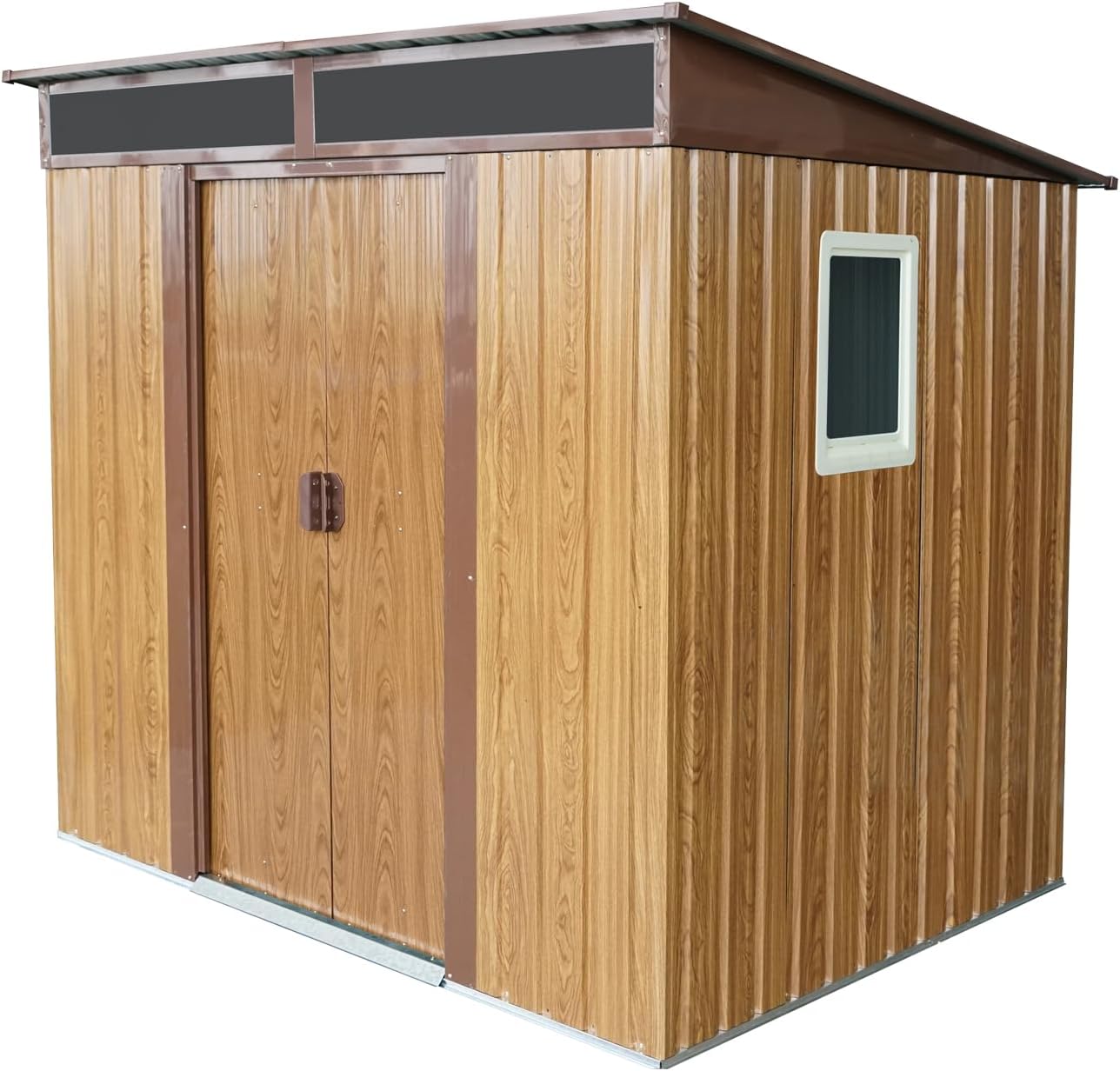 6x5 FT Outdoor Storage Shed, Metal Garden Shed with Frame Floor, Outside Tool Shed with Window, Waterproof Storage Building with Lockable Sliding Doors & Sloped Roof for Backyard, Patio, Lawn, Coffee