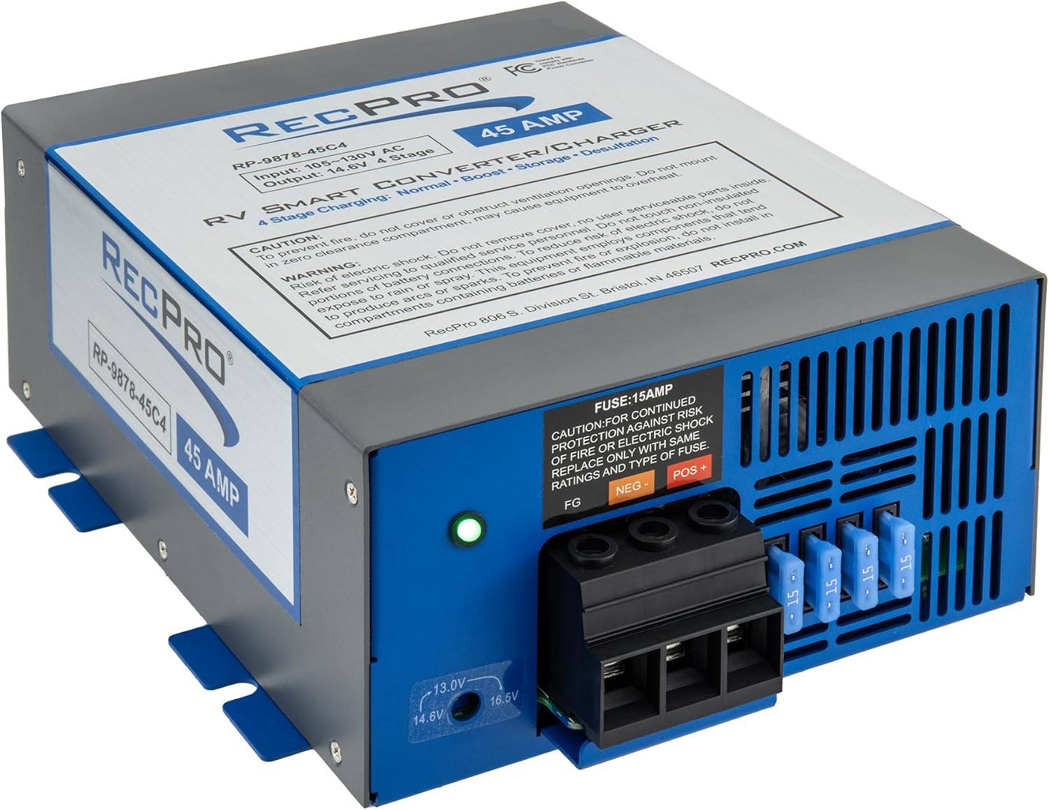 RecPro RV Converter 45 Amp | RV Power Converter & Battery Charger | 4 Stage Smart Charging | 120VAC to 12VDC | 13V to 16.5V Operating Range