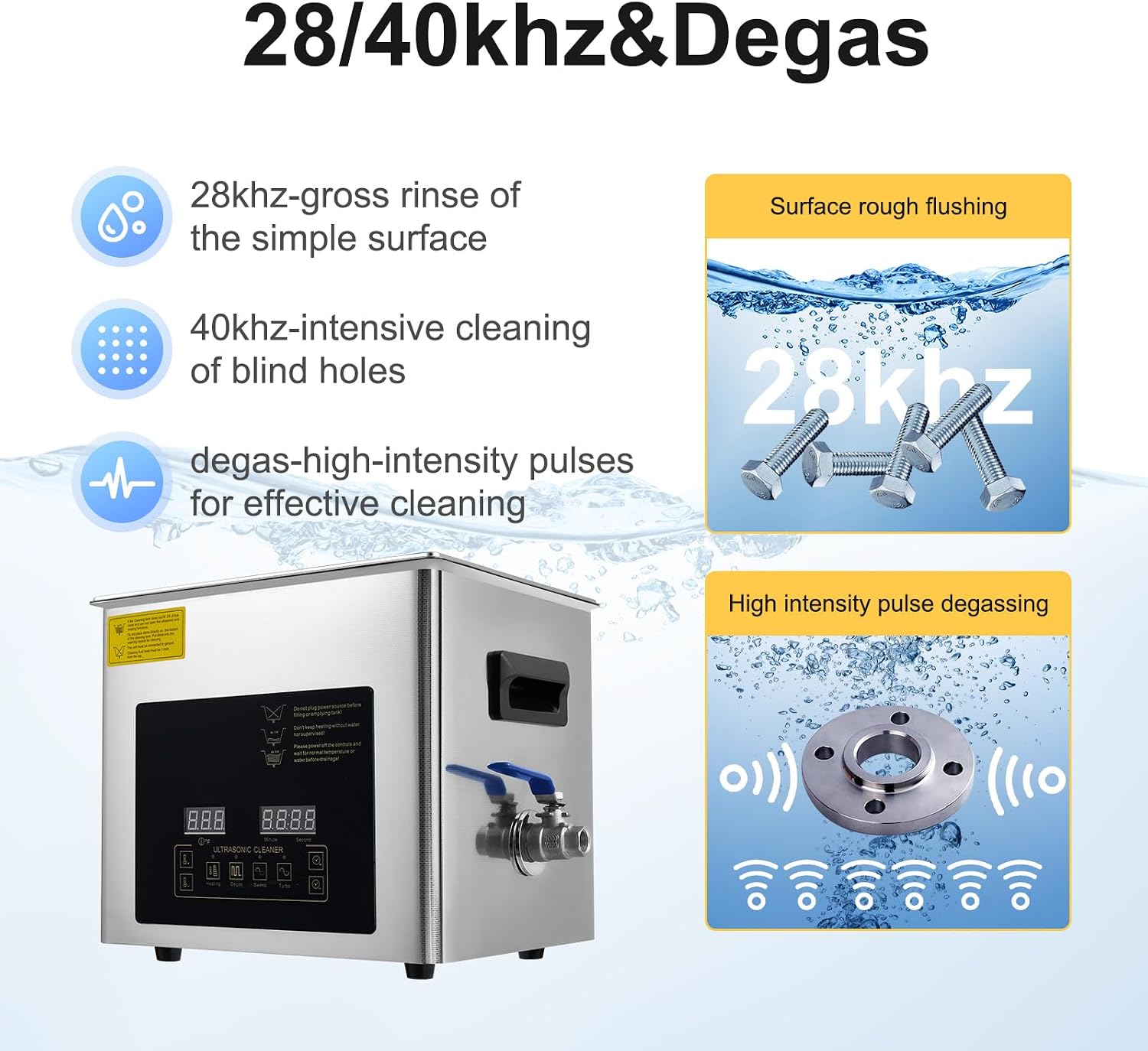30L Ultrasonic Cleaning Machine,28/40khz Dual Frequency Ultrasonic Washing Machine,0-176℉ Adjustment Instrument Cleaner for Jewelry Glasses (10L)