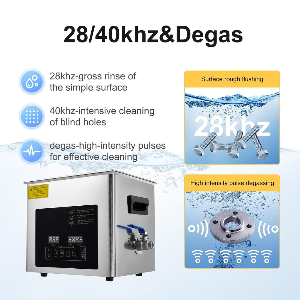 Ultrasonic Washing Machine, Dual Frequency Commercial Professional Ultrasonic Washing Machine, Stainless Steel Jewelry Cleaner with Heater and Timer for Jewelry Watch Dental (10L)