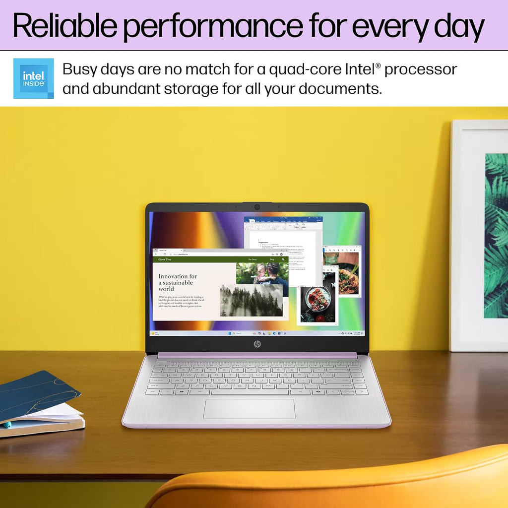 HP 14' Flagship Laptop 2025 AI-Powered Computer, Office Lifetime, Student Business, 4-Core Intel CPU, 16GB RAM 628GB Storage (128GB UFS+ 500GB Ext), Long Battery HubxcelAccessory Win 11 Pro Lavender