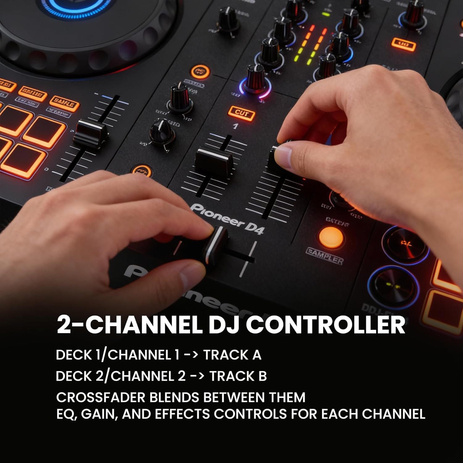Pioneer DJ DDJ-FLX4 2-Channel DJ Controller - Black Bundle with Laptop Stand, Headphones, and Austin Bazaar Polishing Cloth