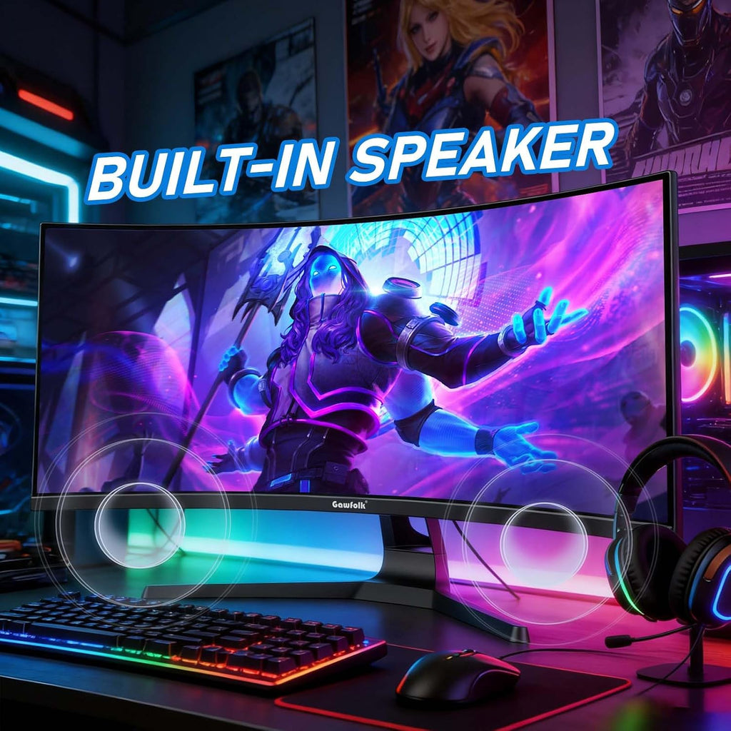 Gawfolk 34 Inch Ultrawide Curved 200Hz Gaming Computer Monitor,1500R PC Screen 21:9 UWQHD (3440x1440),120% sRGB,Adaptive Sync,Built-in Speaker,Display Port、HDMI,Compatible with Wall mounting -Black