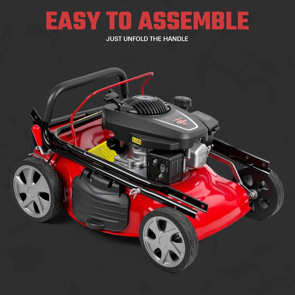 Self-Propelled Gas Lawn Mower, 131cc Engine 18-Inch Walk-Behind Push Mower with 50L Grass Bag, 3-in-1 Cutting, 8-Level Height Adjustment and Foldable Design