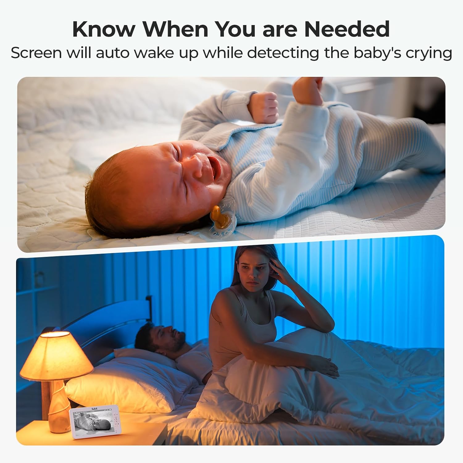 Baby Monitor with Camera and Audio - 7' Split Screen, 5000mAh Battery (100H in VOX), 1080P PTZ Baby Camera Monitor with Flexible Mount, No WiFi Baby Monitor, Secure 2.4GHz FHSS