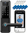WiFi Video Smart Door Lock with Camera & Doorbell, Keyless Entry Fingerprint Lock with Handle for Front Door, Nyboer Keypad Electronic Digital with Rechargeable Lithium Battery, Easy Installation