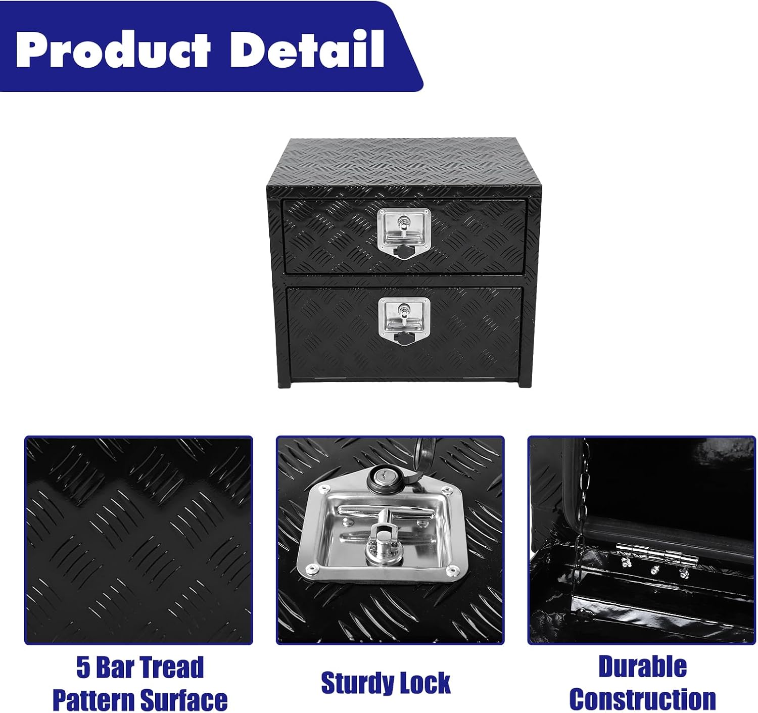 Aluminum Truck Tool Box w/Drawer,5 Bar Tread Truck Storage box w/Lock For Organization,Multifunction Black 24'x20'x18' Truck Toolboxes, For Truck,Trailer,RVs,Toolroom,Garage.