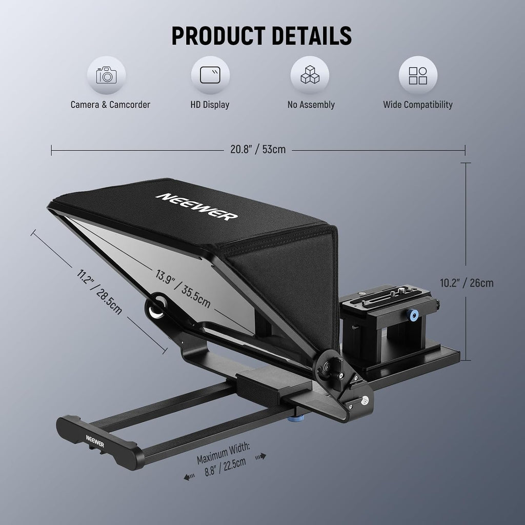 Neewer Teleprompter X14 III with RT113 Remote/App Control, 45° Tilt 14' Beamsplitter All Metal Frame Upgraded Camera Mount QR Plate Compatible with Manfrotto 501PL for iPhone iPad DSLR, Assembly Free