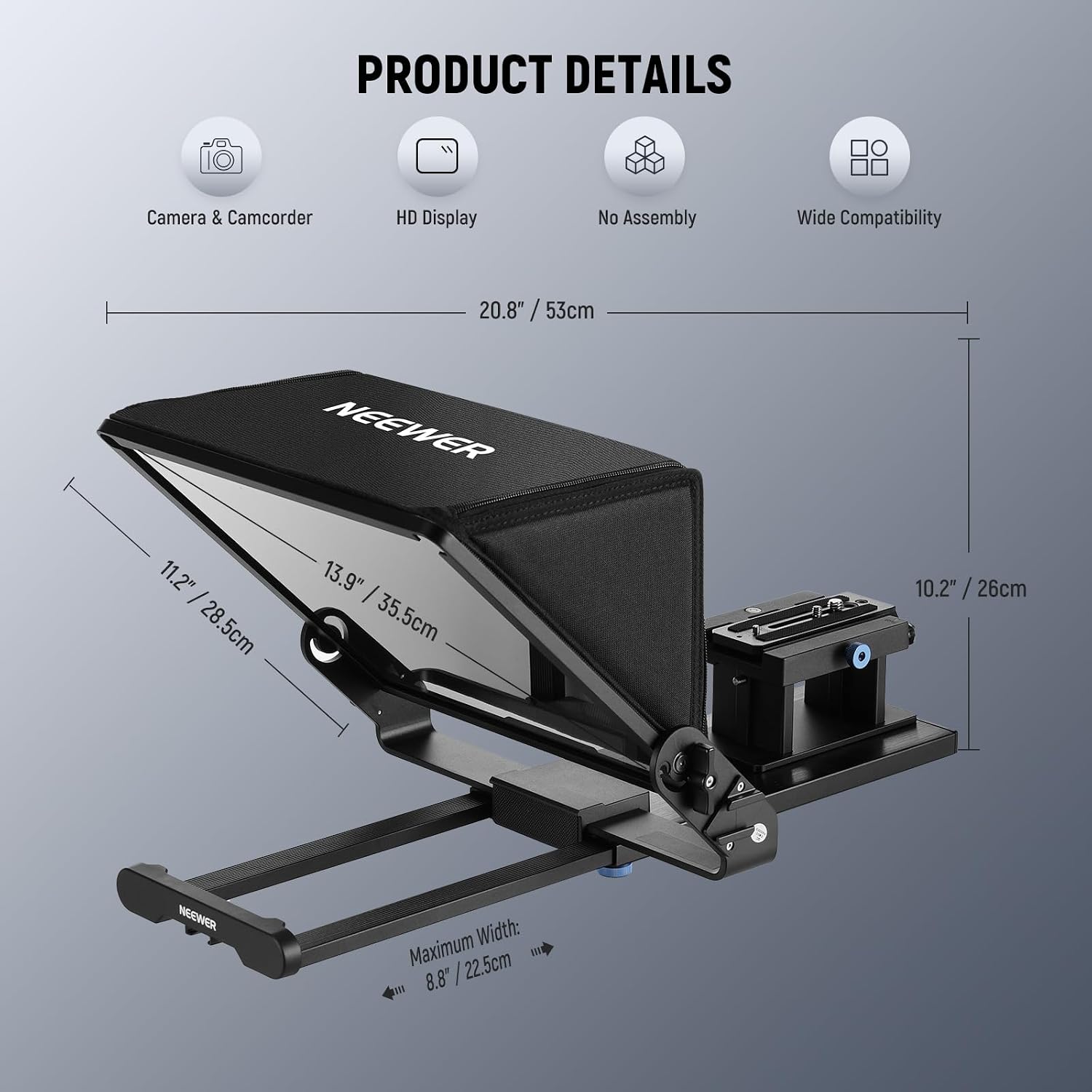 Neewer Teleprompter X14 III with RT113 Remote/App Control, 45° Tilt 14' Beamsplitter All Metal Frame Upgraded Camera Mount QR Plate Compatible with Manfrotto 501PL for iPhone iPad DSLR, Assembly Free