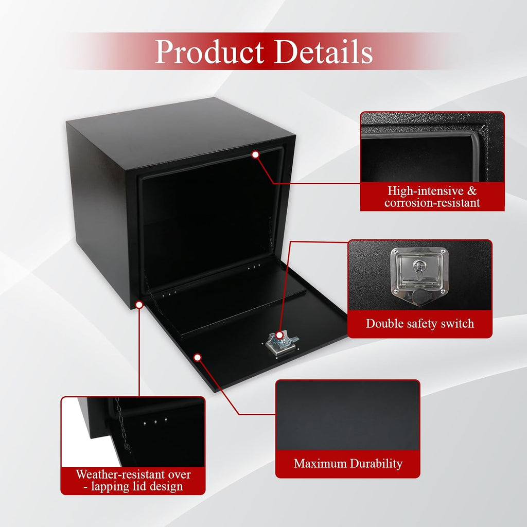 30'' Inch Steel Underbody Truck Tool Box & T-Handle Latch Heavy Duty For Trucks Trailers RV ATV Pickup Trucks Flatbeds Organization Storage Job Tool Chest -30'(L) x 24'(W) x 24'(H) Black