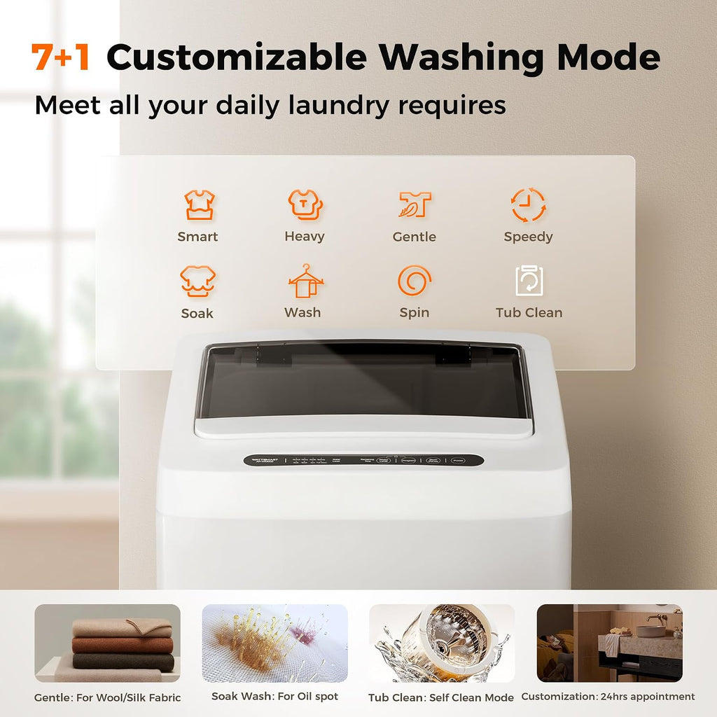 1.5 Cu. Ft. Portable Washing Machine, Full-Automatic Capacity Washing Machine with 8 Programs 10 Water Levels & Drain Pump, Portable Washer for Apartment, Home, Dorms, RV