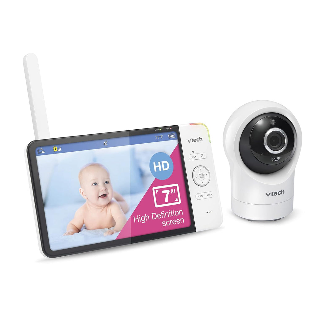 VTech RM7764HD 1080p WiFi Remote Access Baby Monitor, 360° Pan&Tilt, 7' 720p HD Display, HD Night Vision, Soothing Sounds, 2-Way Talk, Temperature Sensor, Motion Detection, iOS & Android