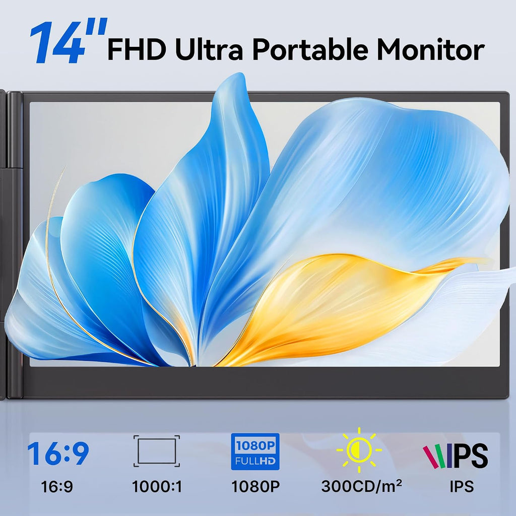 Laptop Screen Extender Monitor - Ultra-Thin Dual 14 inch IPS FHD 1080P Extended Monitors for 13'-17' Laptops Type-C/HDMI/USB-A Compatible with Windows Mac Travel Work