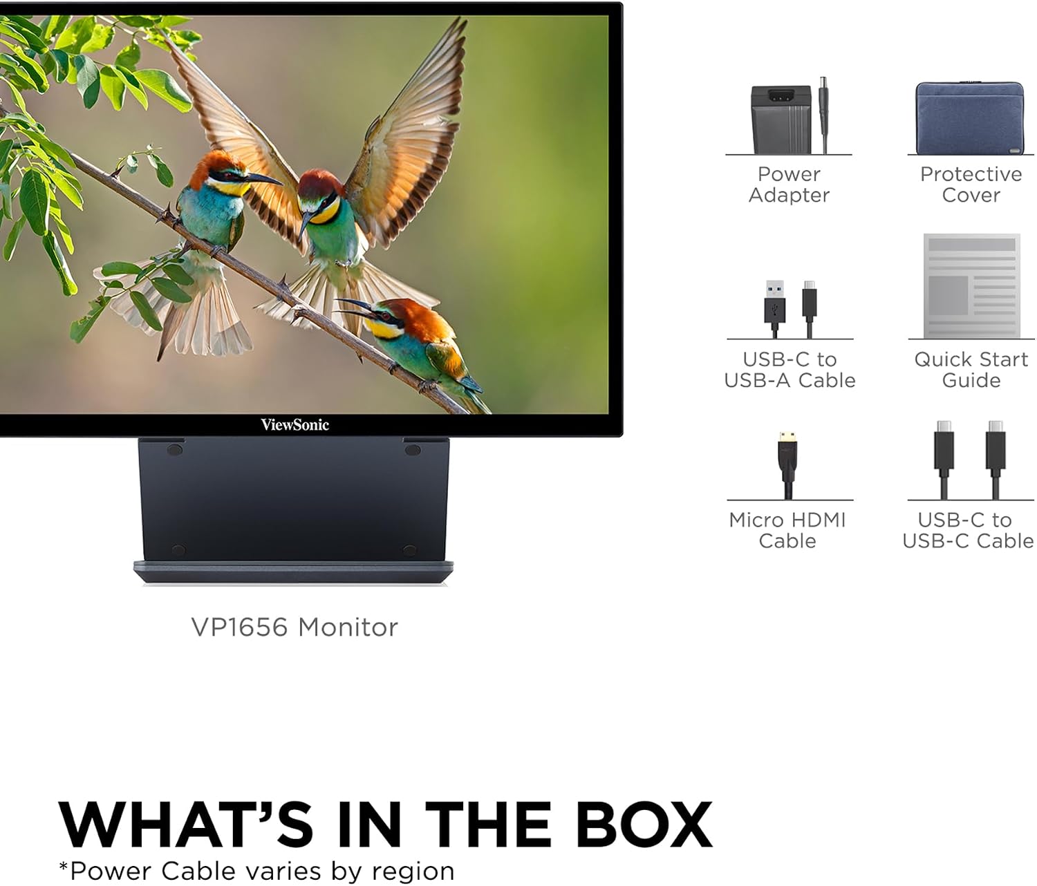 ViewSonic VP1656 15.6 Inch 1200p ColorPro Monitor, IPS Display with Pantone Validated Color Accuracy for Immersive Second Screen Productivity, Advanced Ergonomics, 40W USB-C, and Micro HDMI Inputs
