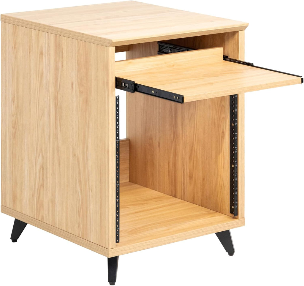 Gator Frameworks Elite Series 10U Studio Rack Desk with Slide-Out Tray and Rear Cable Passthrough, Natural Maple Finish (GFW-ELITEDESKRK-MPL)