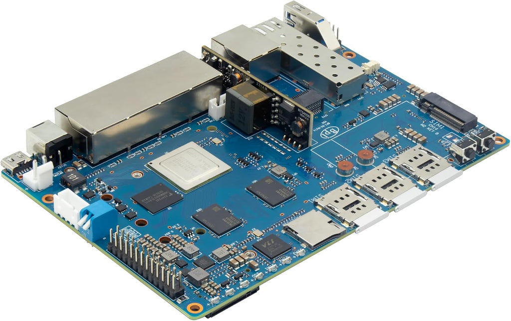 Banana Pi BPI-R4 WiFi 7 Wireless Dual-Band WiFi Router Board OpenWRT, with MediaTek MT7988A (Filogic 880) SoC, Support 2X 10GbE SFP and 4X GbE Gigabit Ethernet for NAS Smart Home Gateway (POE SET2)