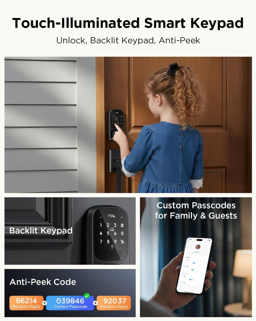 TCL Palm Vein Smart Lock D1 Pro, Keyless Entry Door Lock for Front Door, Wi-Fi Keypad Deadbolt, App Control, Compatible with Alexa & Google Assistant, Rechargeable Battery