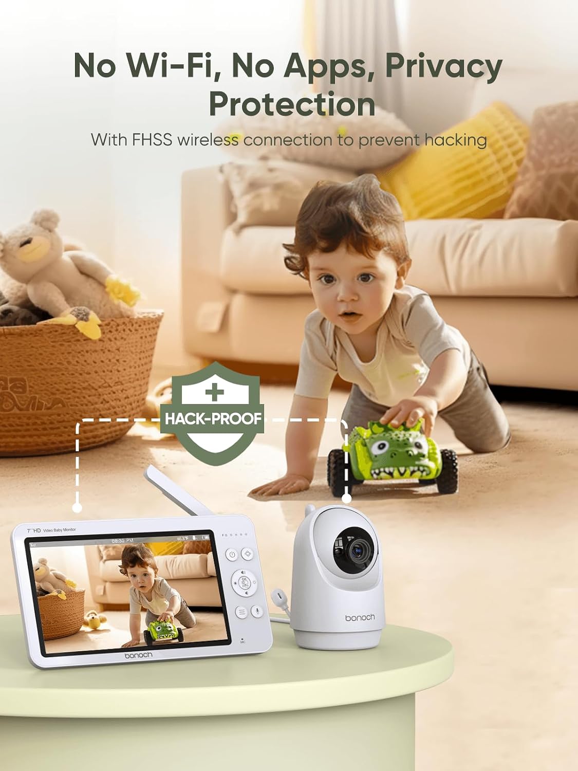 bonoch 7' 720p HD Baby Monitor Parent Unit Replacement, for BBM01/ BBM03/ BBM05, Type C Port, Camera not Included
