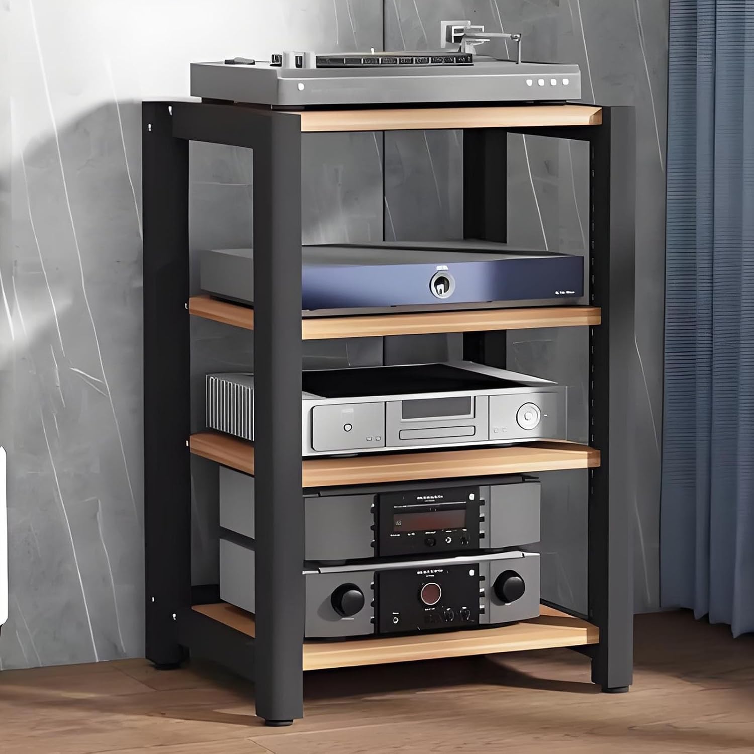 2/3/4/5 Tier Audio Cabinet Record Player Stand Audio Rack, AV Component Media Stand, Tower Player Stand, Home Stereo Rack System With Height-Adjustable Shelf, For DVD Players TV Box Game Console(Beige