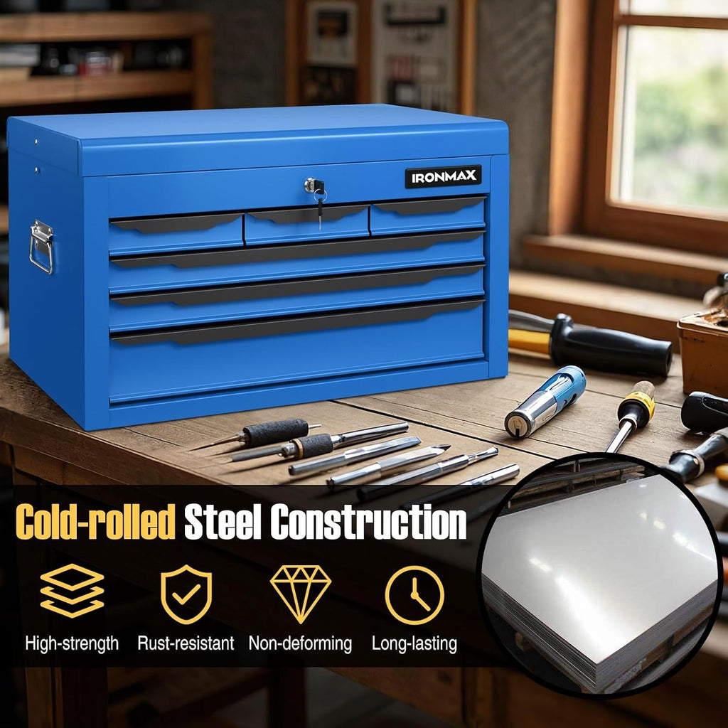 ERGOMASTER Steel Tool Box, 24'' Metal Tool Box with 6 Drawers, Lockable Heavy Duty Tool Chest Cabinet Storage Toolbox for Garage, Workshop, Repair Shop (Blue-6 Drawers)