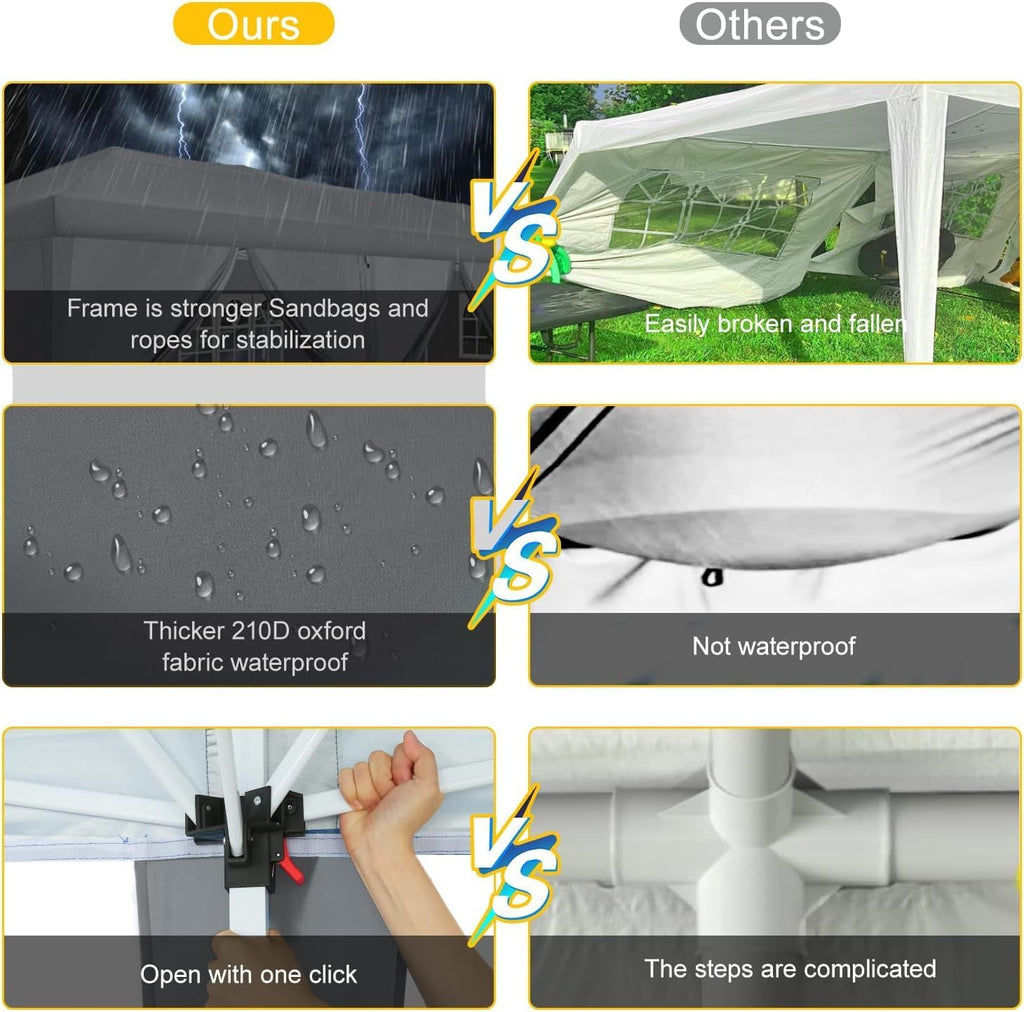COBIZI 10x30 Pop Up Canopy Tent with 5 Sidewalls Party Tents for Parties Wedding Backyard Waterproof Outdoor Commercial Canopy Event with Sandbags, Gray