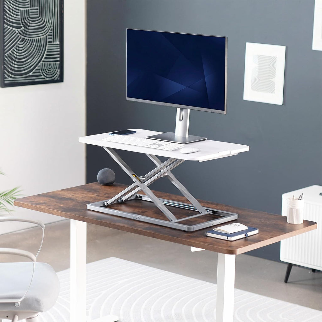 VIVO Economy Single Top Height Adjustable 29 inch Standing Desk Converter, Sit Stand Tabletop Monitor and Laptop Riser Platform Workstation, White, DESK-V000UW