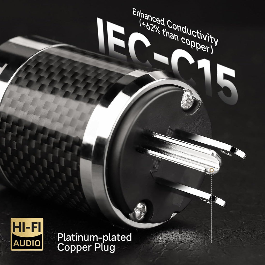 TODN HiFi Audio Power Cable for Audiophile with Silver-Plated OFC, Platinum-Plated 3 Prong Power Cord Plug/IEC C15, Φ17.5mm, 9.8ft/3m