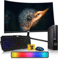 Dell Optiplex Tiny Mini Desktop PC, Intel Core i5, 32GB RAM, 1TB SSD with 32 inch Curved Monitor, AI Enabled RGB Keyboard Mouse, RGB Soundbar and Webcam Windows 11 Pro (Renewed)