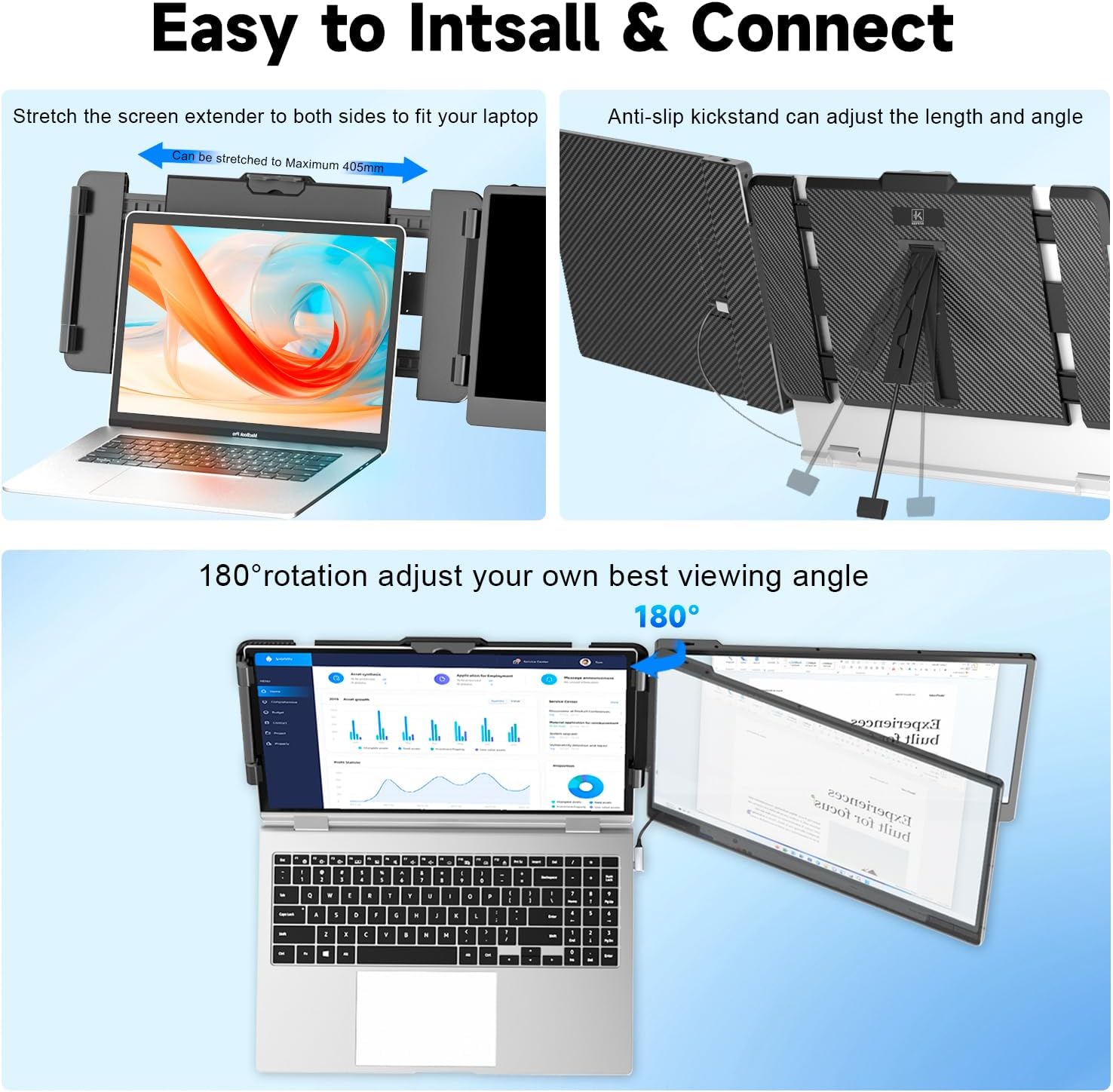 KEFEYA Laptop Screen Extender, 14' Portable Monitor for Laptops 13-17', 1080P FHD IPS Monitor Extender for Laptop with USB-C/HDMI Port, Plug n Play for Windows/Chrome/Mac/Switch/PS5