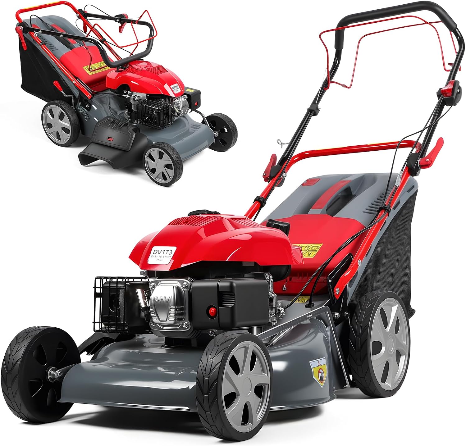 3 in 1 Gas Lawn Mower Self Propelled,173cc OHV Engine with Air Cooling, 20' Steel Deck,8-Level Height Adjustment, 60L Grass Catcher, Foldable Design for Yard Patio Lawn Red (US Fast Arrival