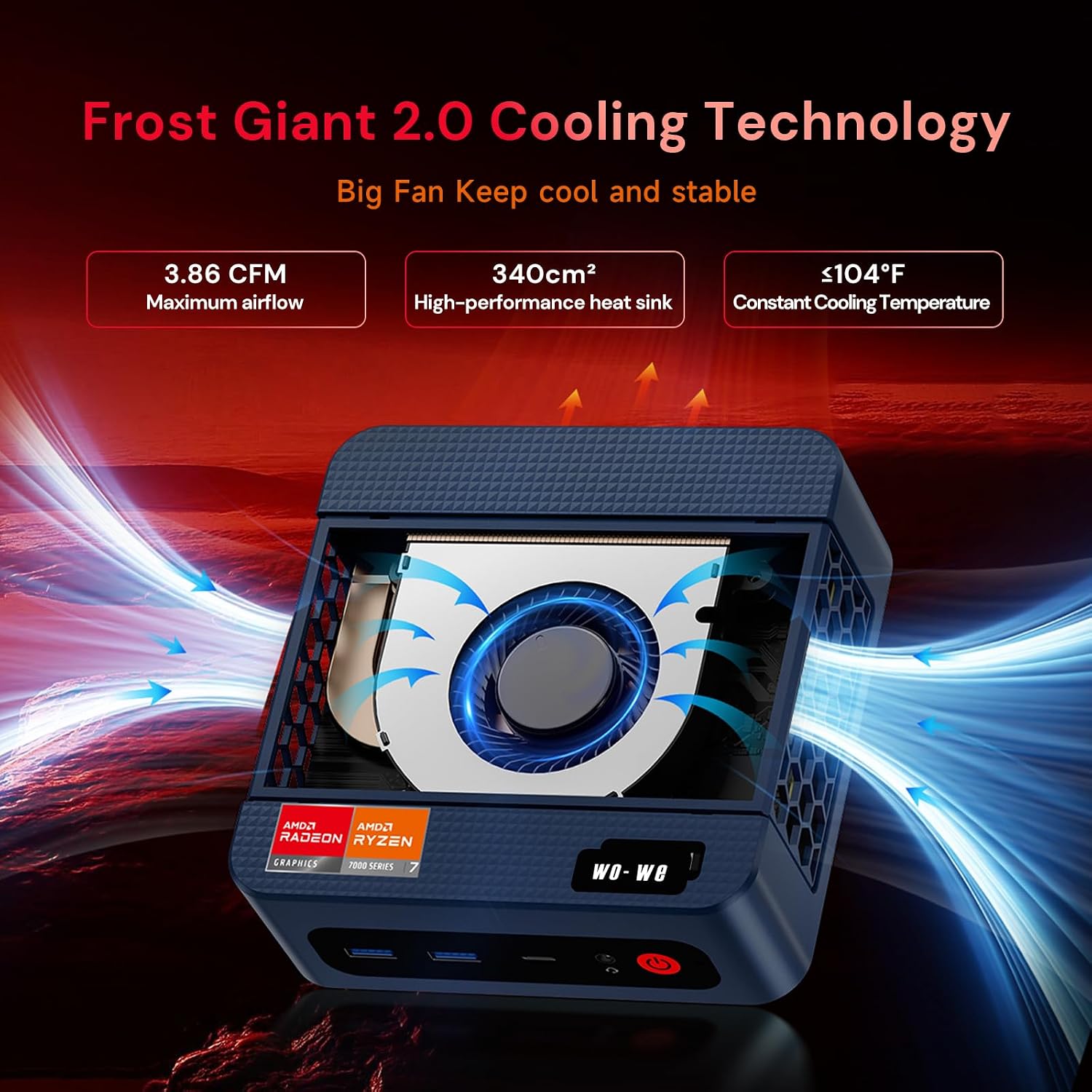 wo-we P8 MINI Gaming PC AMD Ryzen 5 7640HS (Upgraded 6600H/ 6800U) Mini Computer, AMD Radeon 760M 32GB RAM +1TB PCIe4.0 x4 SSD 6C/12T，Up to 8k， Triple Screen Display RJ45 LAN x2,Wi-Fi 6E/USB4/BT5.2