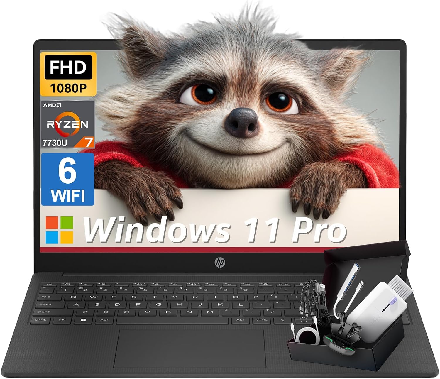HP 255 G10 Business Laptop 15.6' FHD IPS Display, AMD Ryzen 7 7730U (8-Core), 32GB RAM, 1TB SSD, Windows 11 Pro, Copilot AI, WiFi 6, Bluetooth, Numeric Keyboard, with G255 Pro Accessory Kit Box