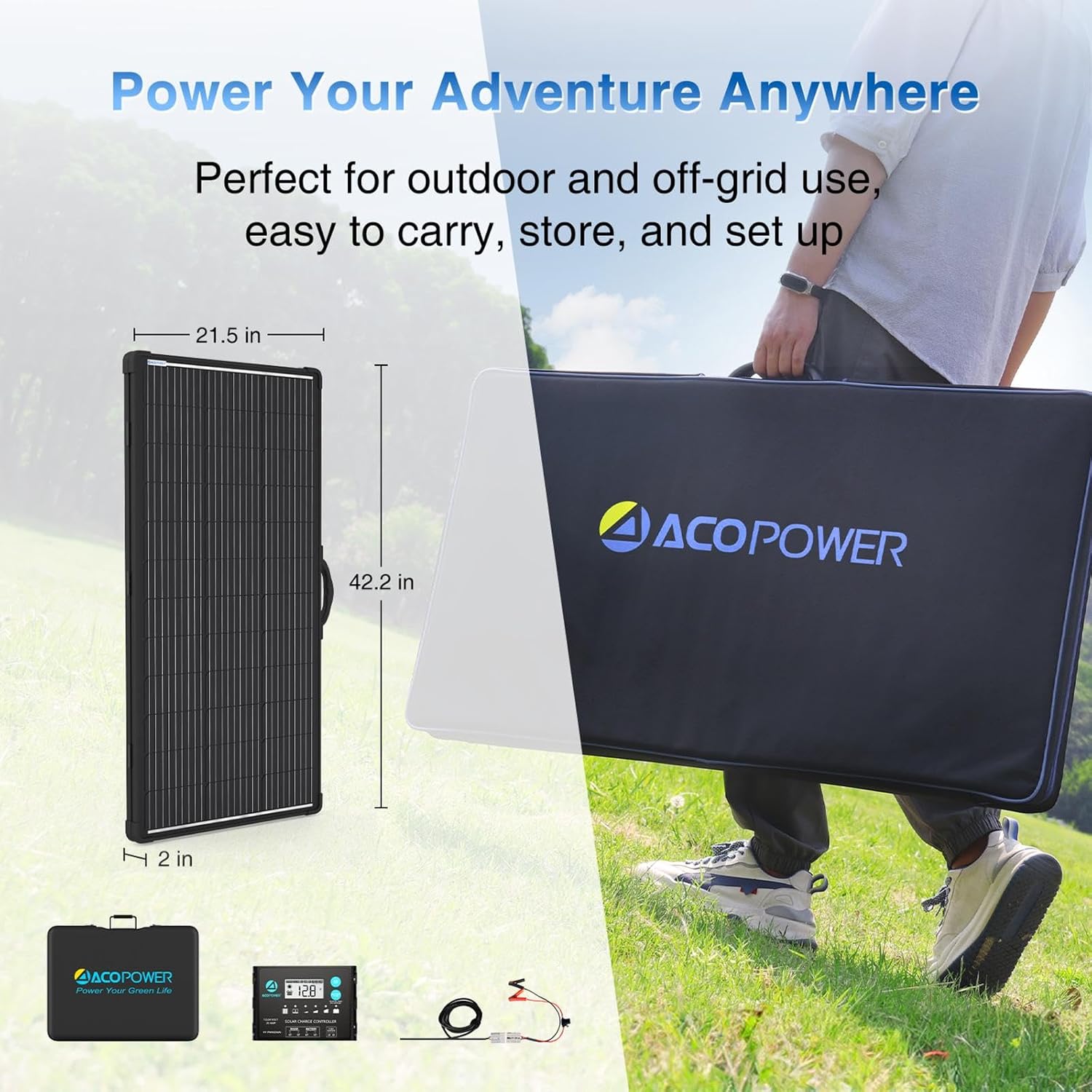 ACOPOWER 200W Mono Lightweight Portable Solar Panel Kit, 200 Watt Solar Suitcase, Waterproof 20A 12V LCD Charge Controller for Camping , RV, Black