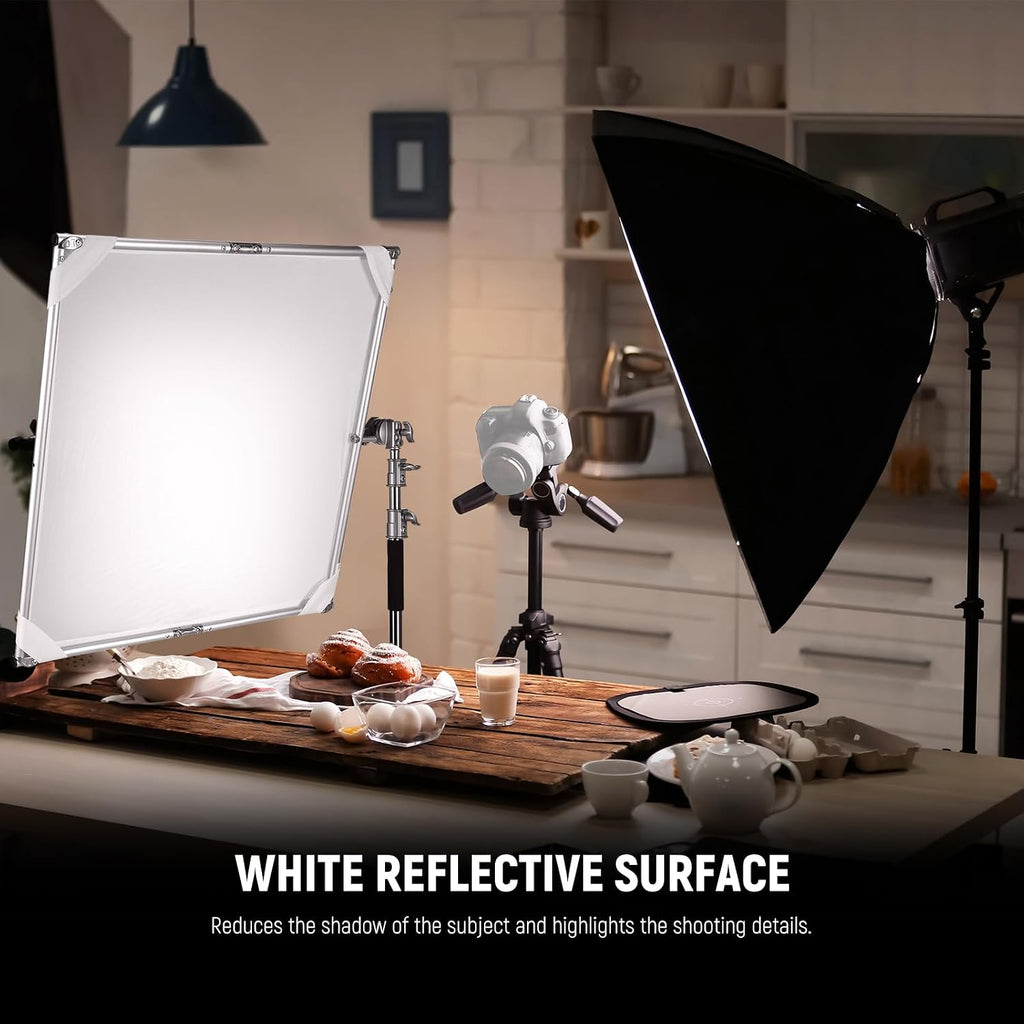 NEEWER Light Diffusion Panel Scrim Kit with Silver/White Reflector Film 35'x35' Foldable Frame with 5/8' Baby Pins Handle for C Stand 3 in 1 Diffuser for Studio Portrait Product Photography, SF9090F