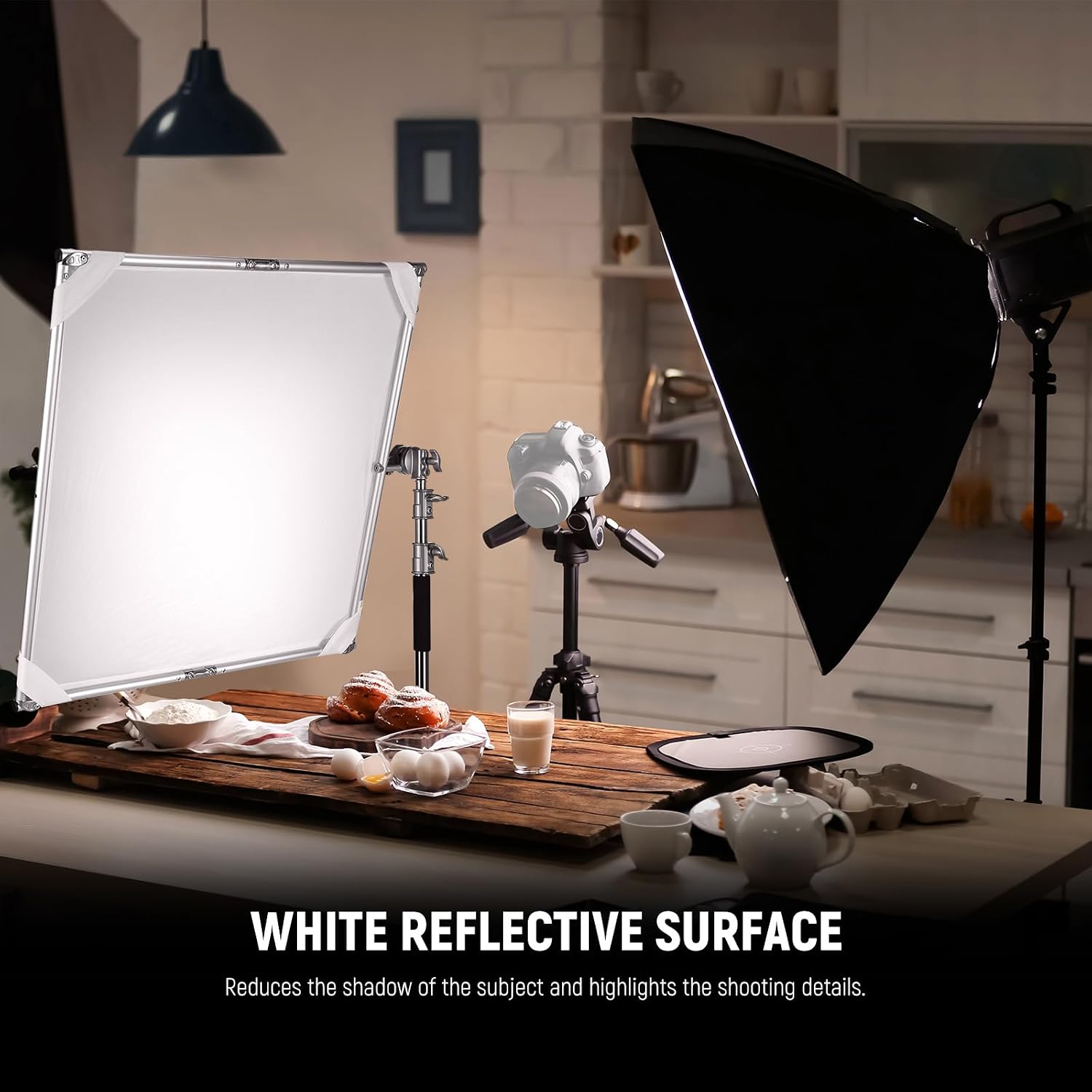 NEEWER Light Diffusion Panel Scrim Kit with Silver/White Reflector Film 35'x35' Foldable Frame with 5/8' Baby Pins Handle for C Stand 3 in 1 Diffuser for Studio Portrait Product Photography, SF9090F