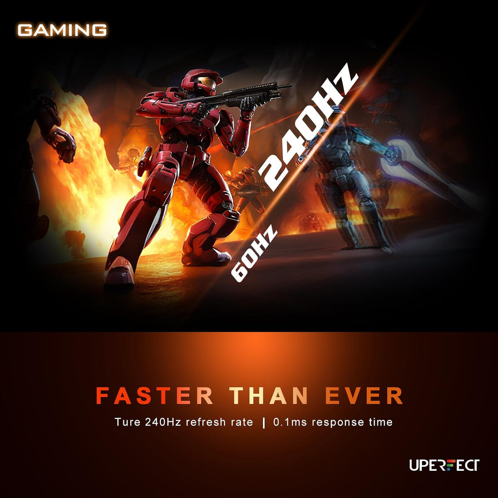 UPERFECT 24.5' Portable Monitor 240Hz Gaming Monitor 2000:1 Contrast FreeSync 0.1ms Fast IPS Large Screen, Built-in 180° Adjustable Stand/VESA, USB-C HDMI Second Screen for Laptop, Phone, Game Console