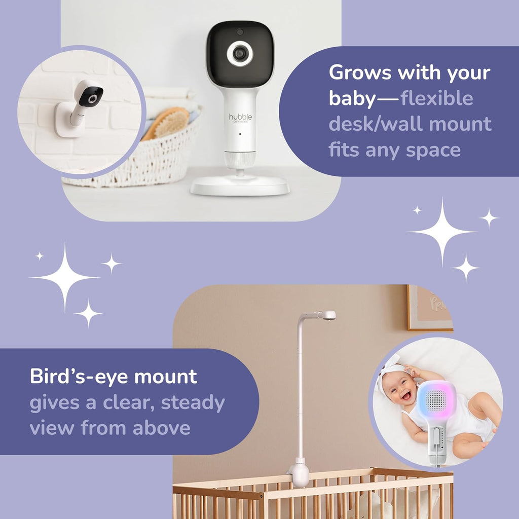 HUBBLE CONNECTED SkyVision AI Pro Baby Monitor — Baby Camera Monitor w/Covered Face, Rollover & True Cry Detection, Sleep Trainer, Soother & More — w/Touch Screen HD Parent Unit, Crib Mount System