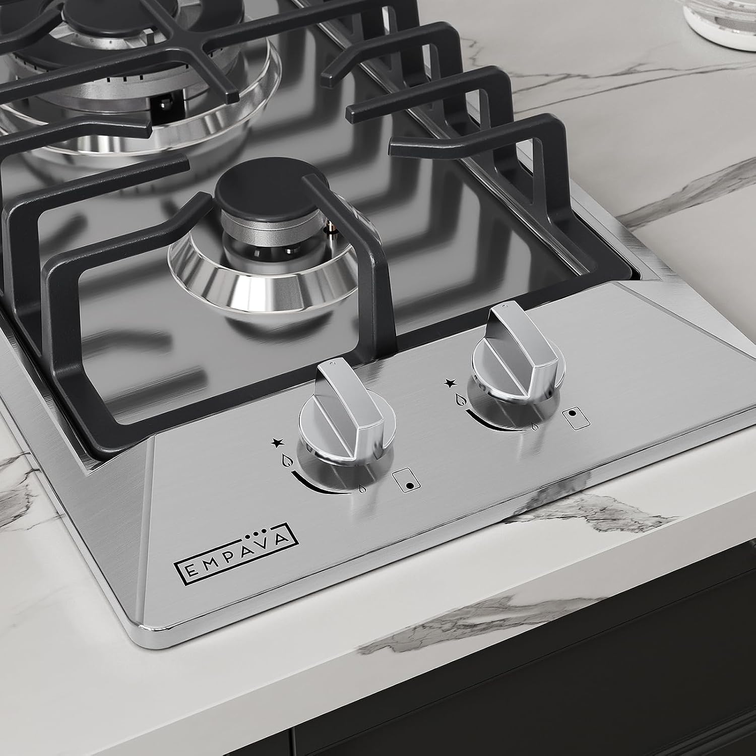 Empava 12 Inch Built-In Gas Cooktop with 2 Sealed SABAF Burners, Stainless Steel Surface, Dishwasher Safe Cast Iron Grates, NG/LPG Convertible