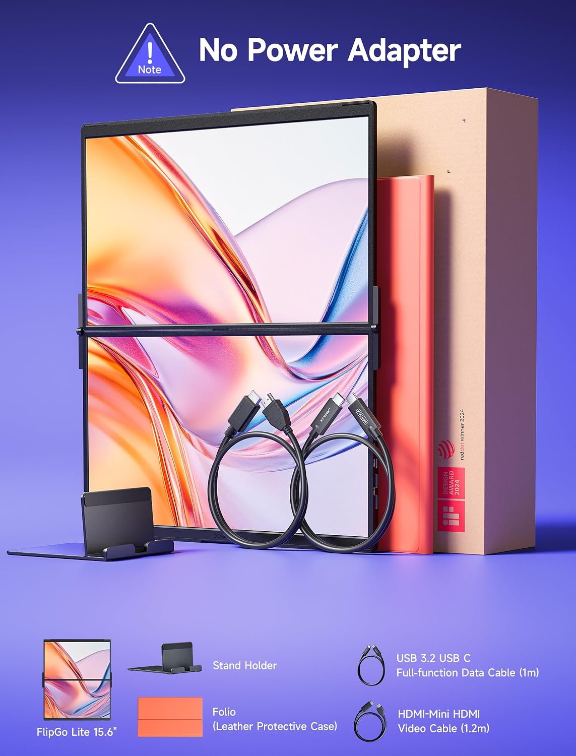 JSAUX FlipGo Lite 15.6' Portable Dual Stacked Monitor, 1080P FHD IPS Laptop Screen Extender One Cable for Triple Monitor Setup (For Windows&Linux) with Magnetic Design, Built-in Hub,No Driver Required
