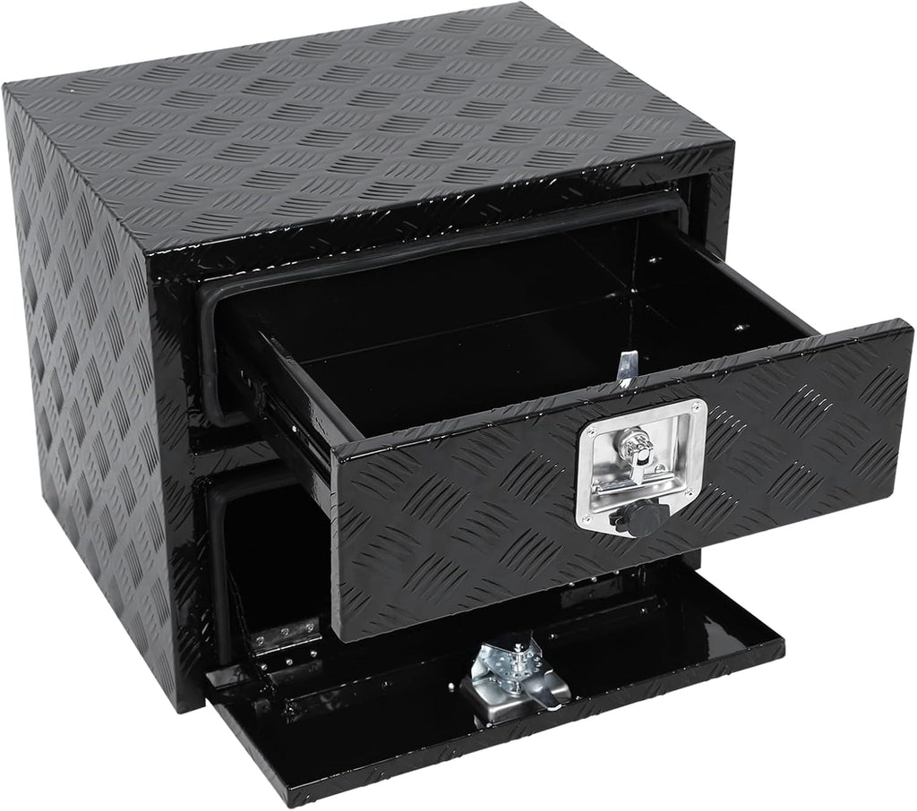 24' Truck Tool Box With One Lower Door and drawer,Heavy-Duty Aluminum 5 Bar Tread Double-layer Toolbox, 24'x 20'x 18' Truck bed Tools Storage Organizer W/Lock and Keys For Truck, Van, Trailer