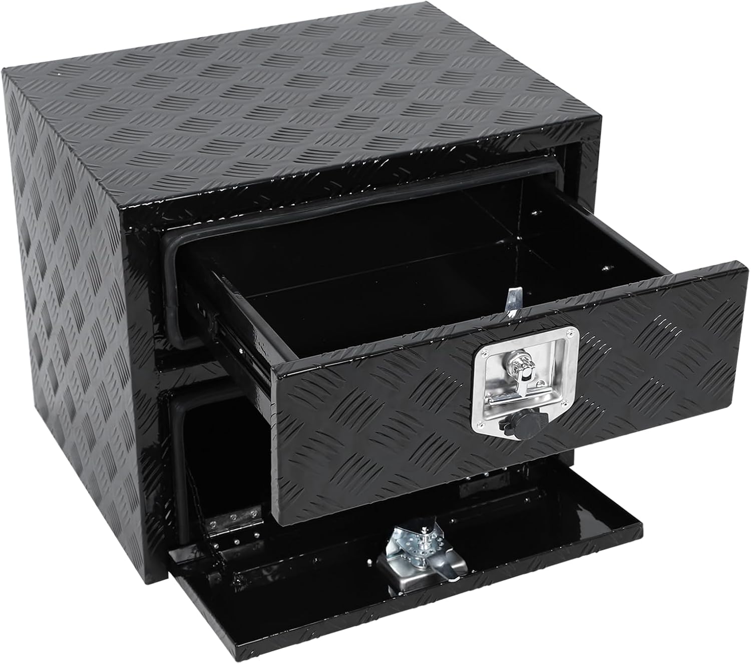 24' Truck Tool Box With One Lower Door and drawer,Heavy-Duty Aluminum 5 Bar Tread Double-layer Toolbox, 24'x 20'x 18' Truck bed Tools Storage Organizer W/Lock and Keys For Truck, Van, Trailer