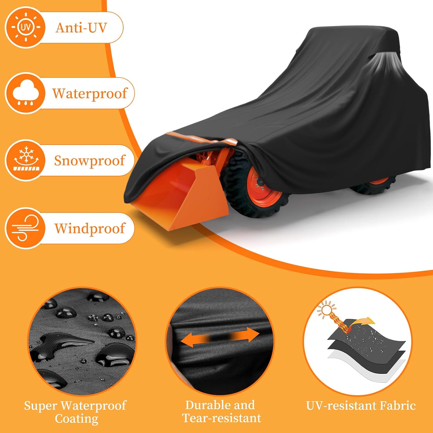 STARTWO Full Tractor Cover Waterproof Heavy Duty, Universal Fits Most Compact Utility Tractors with Backhoe, UV Protection, Dustproof, with Air Vents & Reflective Strips,189 L x 76 W x 86 H in