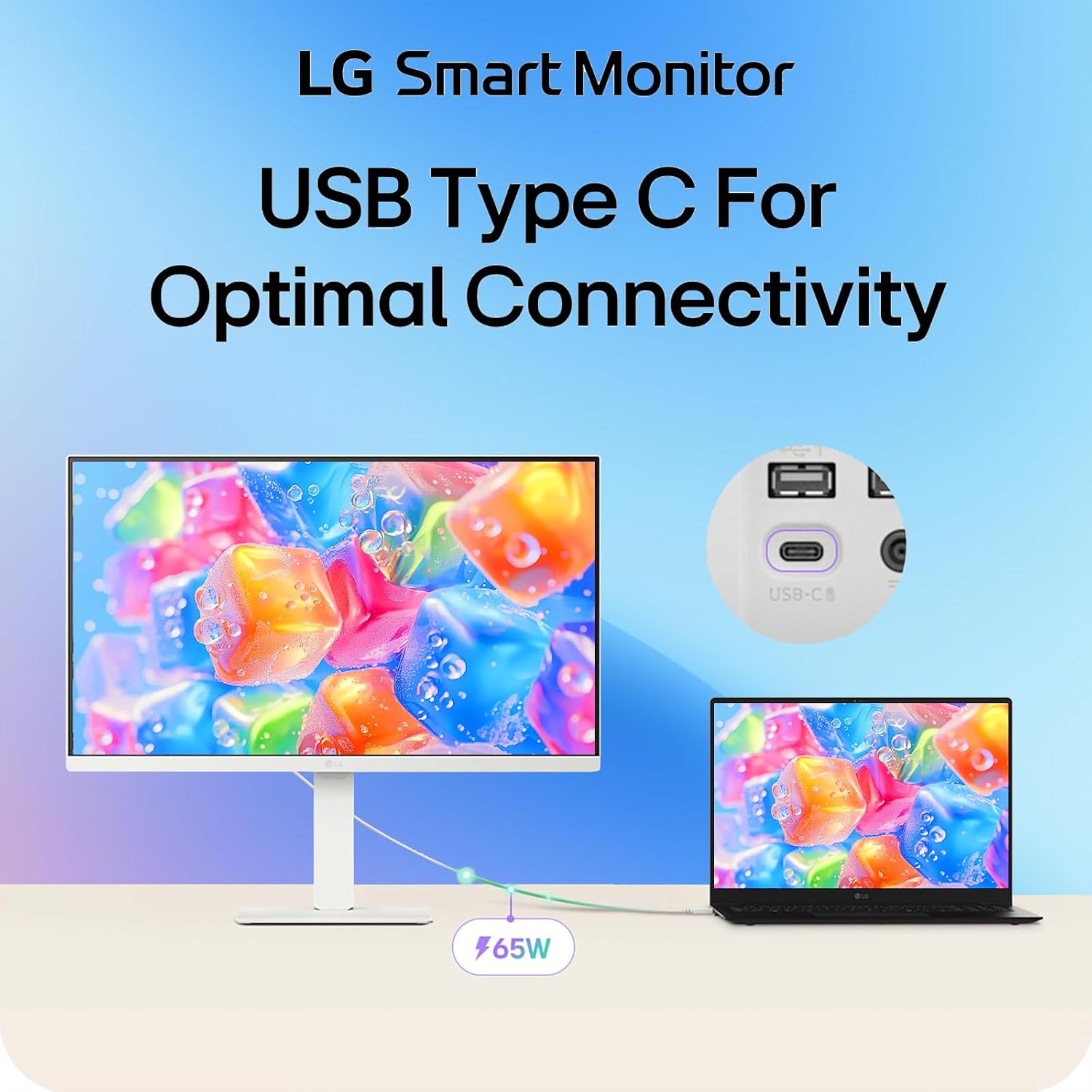 LG 27-Inch Smart Monitor, 4K UHD (3840 x 2160) IPS Display, HDR10, Built-in Speaker, Screen Share, Remote Control, WebOS, HDMI, USB Type-C PD 65W, AirPlay 2, Bluetooth, Tilt/Height/Swivel/Pivot Stand