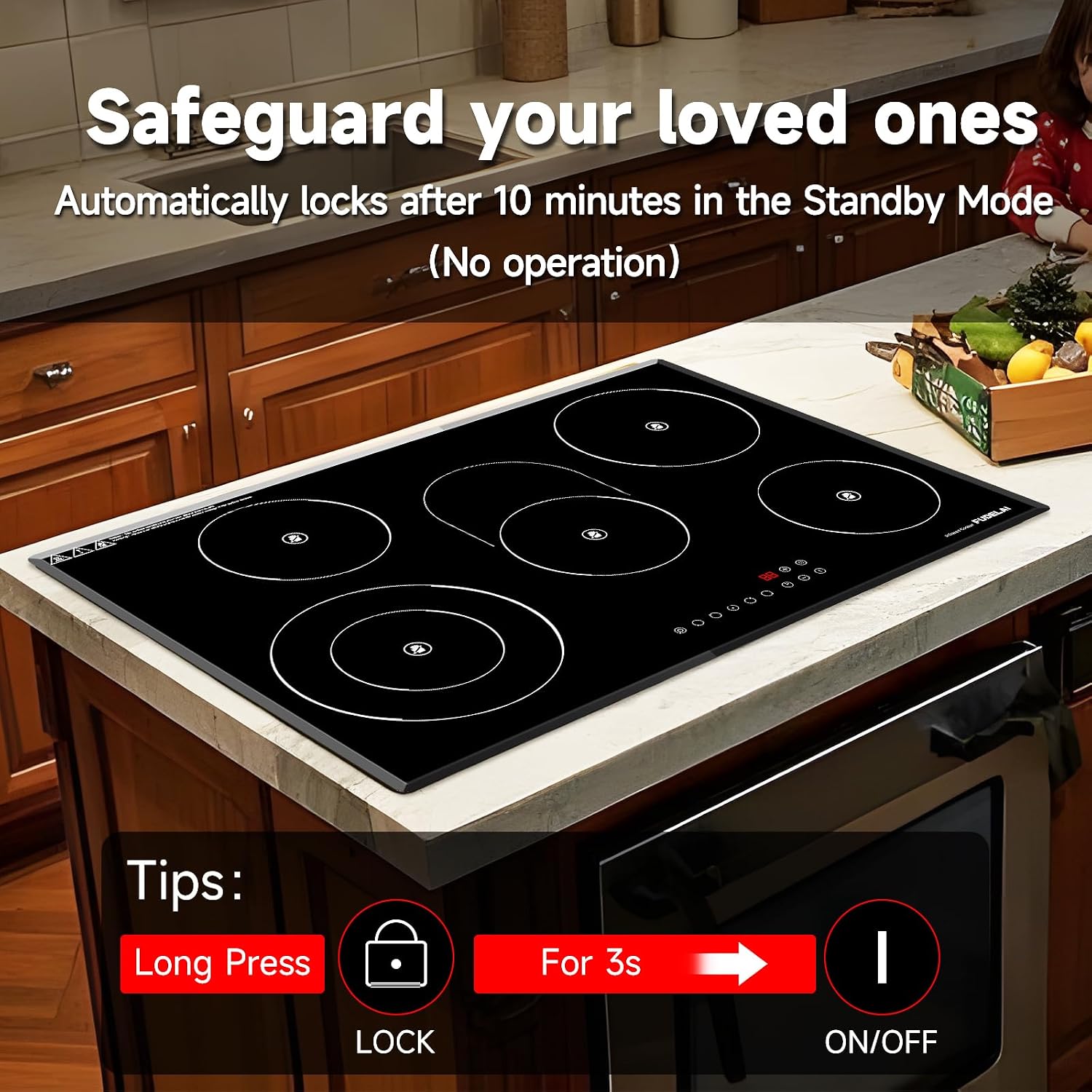 30 Inch Electric Cooktop 5 Burners, 30' 8500W Infrared Cooker with Touch Control & Timer, Built-in/Countertop 9 Power Levels, Child Lock, Auto Safety, Easy-Clean Glass (No Plug)