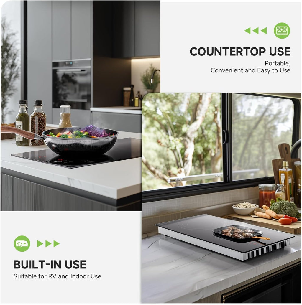 AMZCHEF Double Induction Cooktop with Removable Iron Cast Griddle & AMZCHEF Electric Induction Cooktop 2 Burners