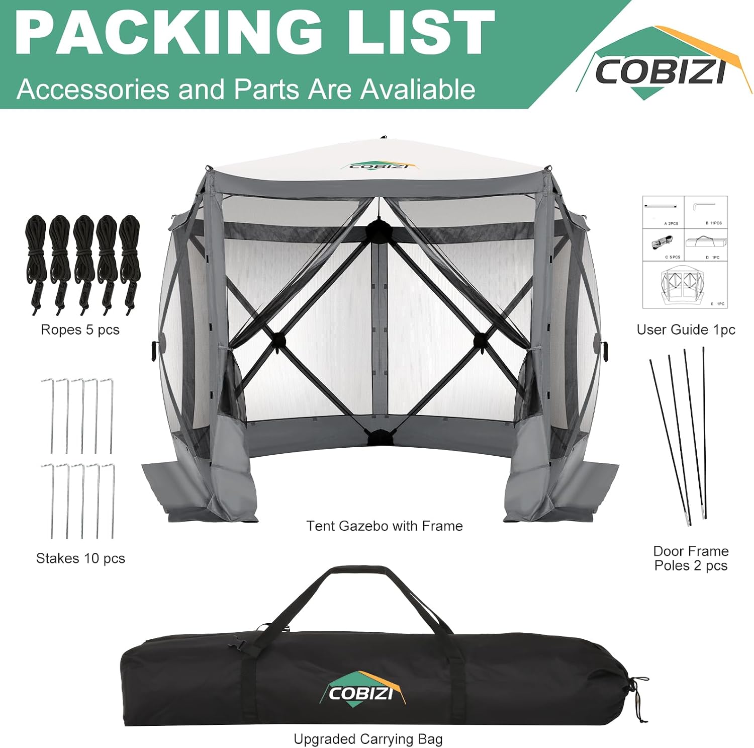 COBIZI 10x10 FT Pop up Gazebo, Popup Canopy Tent, Screened in Gazebos, Waterproof Portable Outdoor Small Screen Tents Sun Shelter,carpas para Patio for Camping, Garden and Backyard,Grey