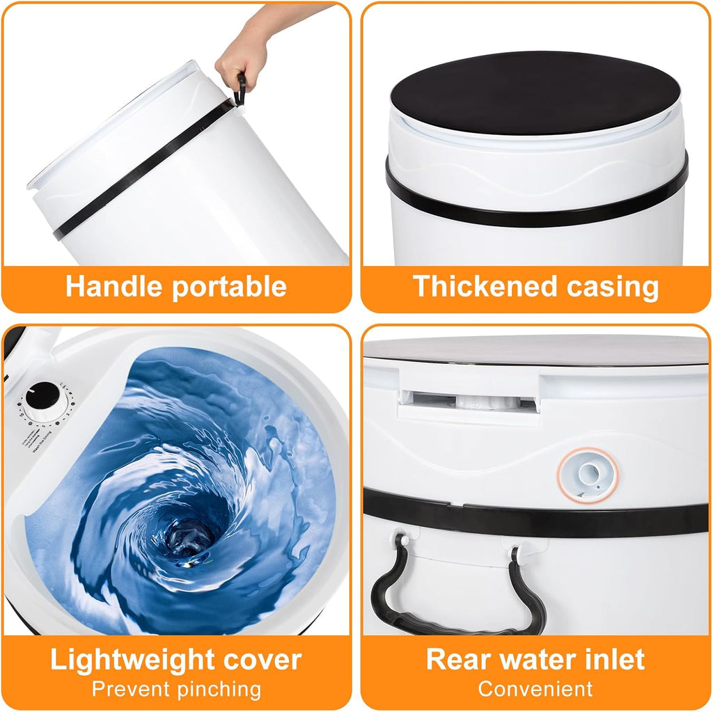 Portable Shoes Washing Machine - Compact 15'×15'×24' Mini Washer with Removable PA Soft Brush for Shoes, 7kg Lightweight with Handle, 3 Functions: Wash Shoes/Clothes and Spin-Dry;Knob Operation