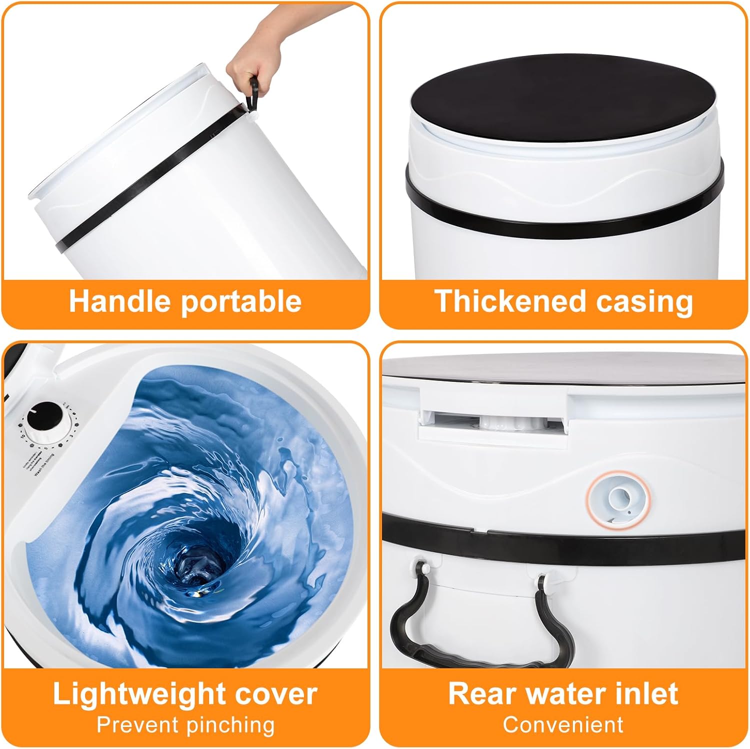 Portable Shoes Washing Machine - Compact 15'×15'×24' Mini Washer with Removable PA Soft Brush for Shoes, 7kg Lightweight with Handle, 3 Functions: Wash Shoes/Clothes and Spin-Dry;Knob Operation