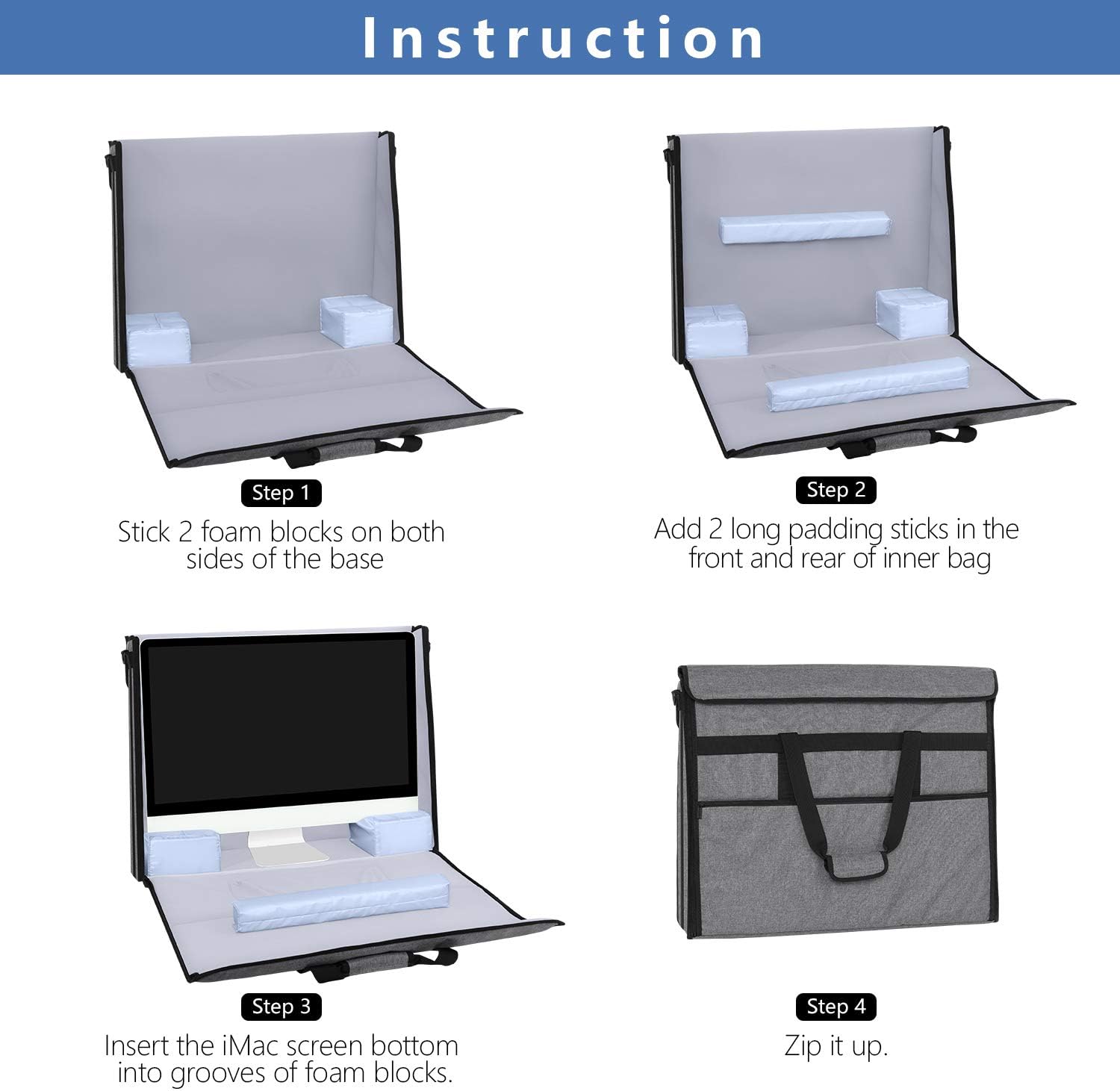 Damero Carrying Tote Bag Compatible with Apple 27' iMac Desktop Computer, Travel Storage Bag for iMac 27-inch and Other Accessories, Gray