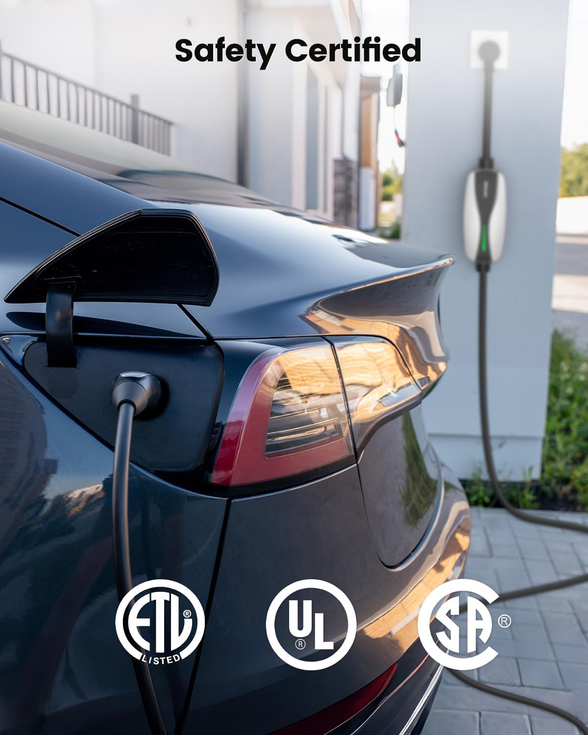 ETL Certified Level 1/2 EV Charger for Tesla, 12A/16A, Electrical Car Mobile Charger 25FT Extension Cable with 240V NEMA 6-20 Plug, 120V NEMA 5-15 Adapter, NACS Home Connector for Tesla Model-Y/3/S/X